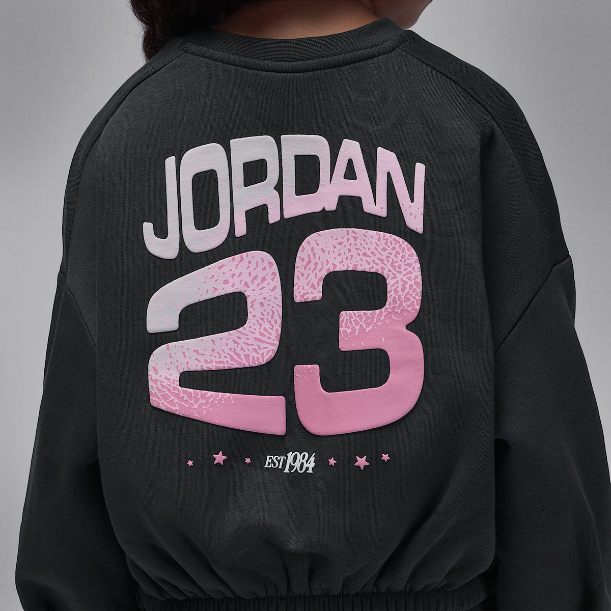 Sudadera de cuello redondo de tejido Fleece plisada para niños talla pequeña Jordan Jumpman Club – Sombrío apagado/Rosa/Blanco – vista 6