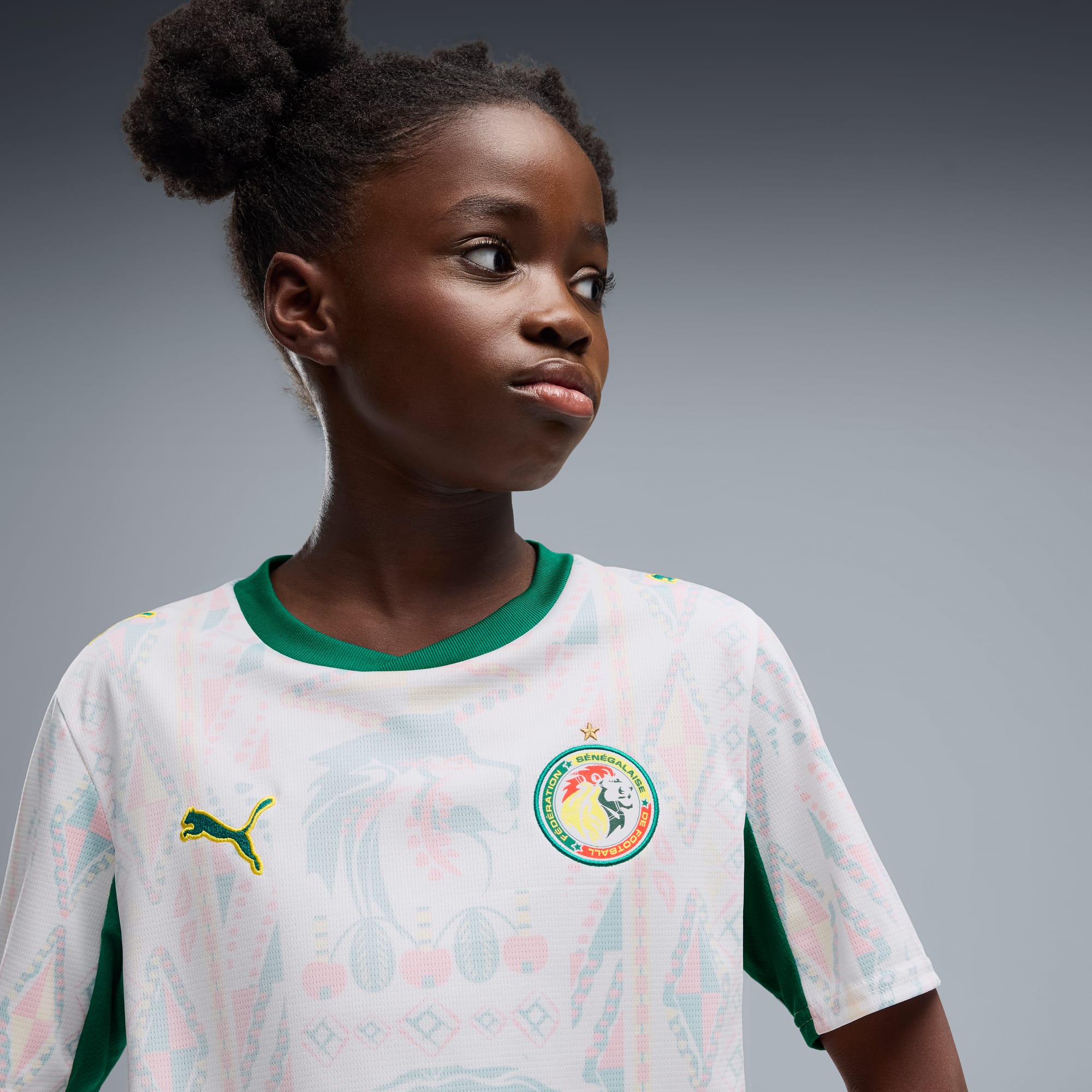 Jersey de futbol de local de Senegal juvenil – PUMA White-Wild Green – vista 2