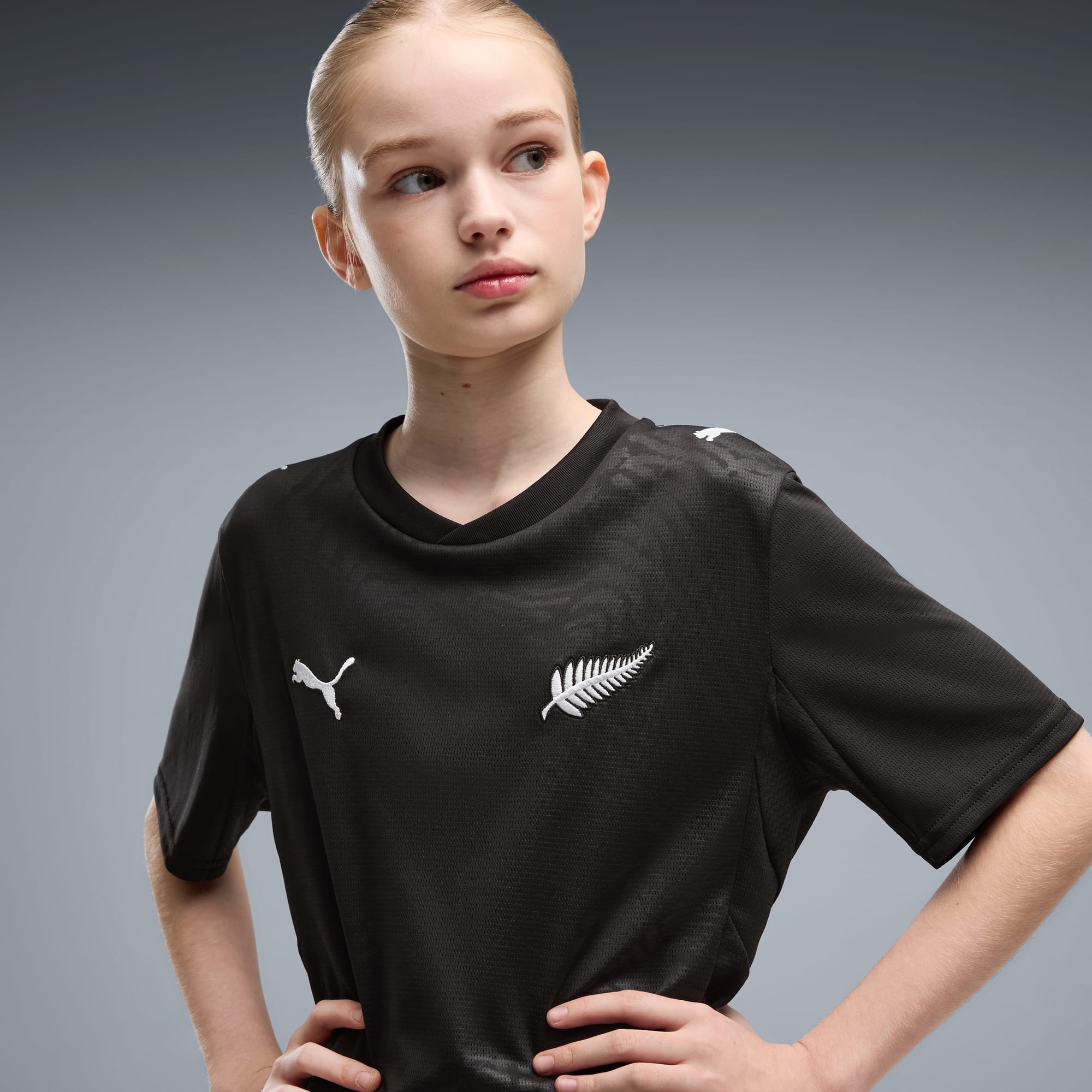 Jersey de futbol local de Nueva Zelanda juvenil – PUMA Black-PUMA Silver – vista 2