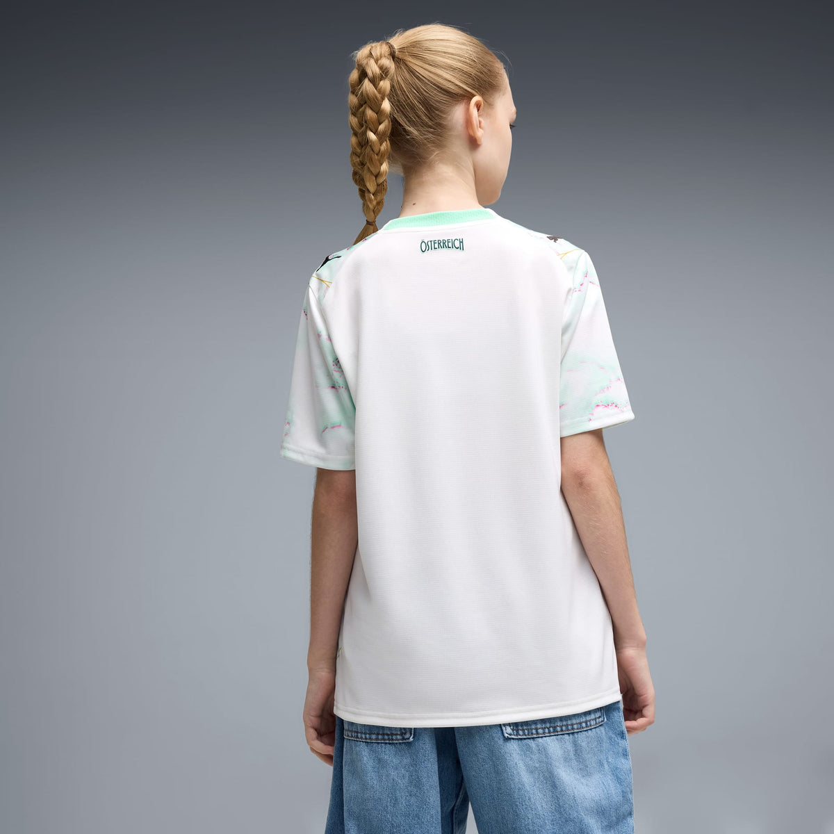 Jersey de futbol juvenil visitante de Austria – PUMA White-Mint Melt – vista 2