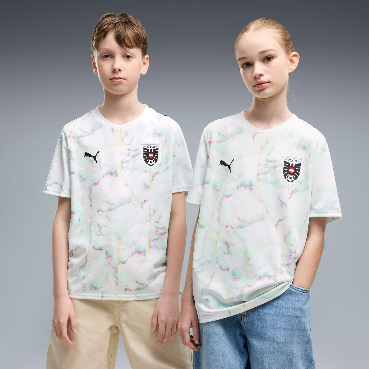 Jersey de futbol juvenil visitante de Austria – PUMA White-Mint Melt – vista 1