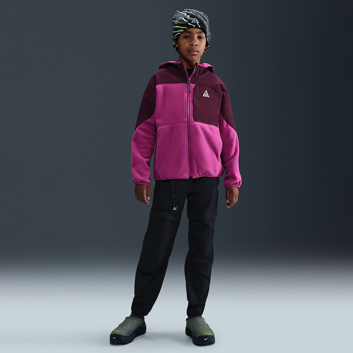 Sudadera con gorro Polartec® de cierre completo para niños talla grande Nike ACG "Wolf Tree" – Flor de cactus/Burdeos/Blanco cumbre – vista 7