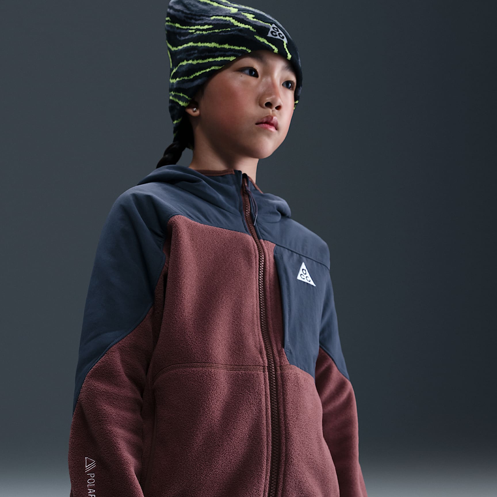 Sudadera con gorro Polartec® de cierre completo para niños talla grande Nike ACG "Wolf Tree" – Rojo sepia/Trueno azul/Blanco cumbre – vista 2