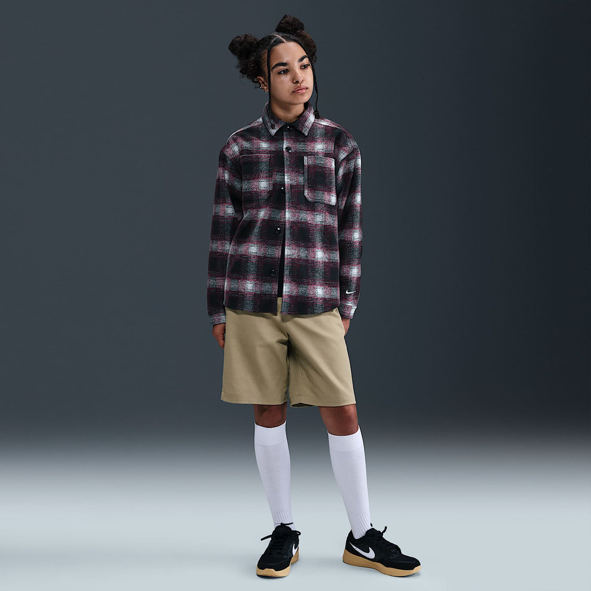Playera de manga larga con botones para niños talla grande Nike SB – Negro/Blanco – vista 6