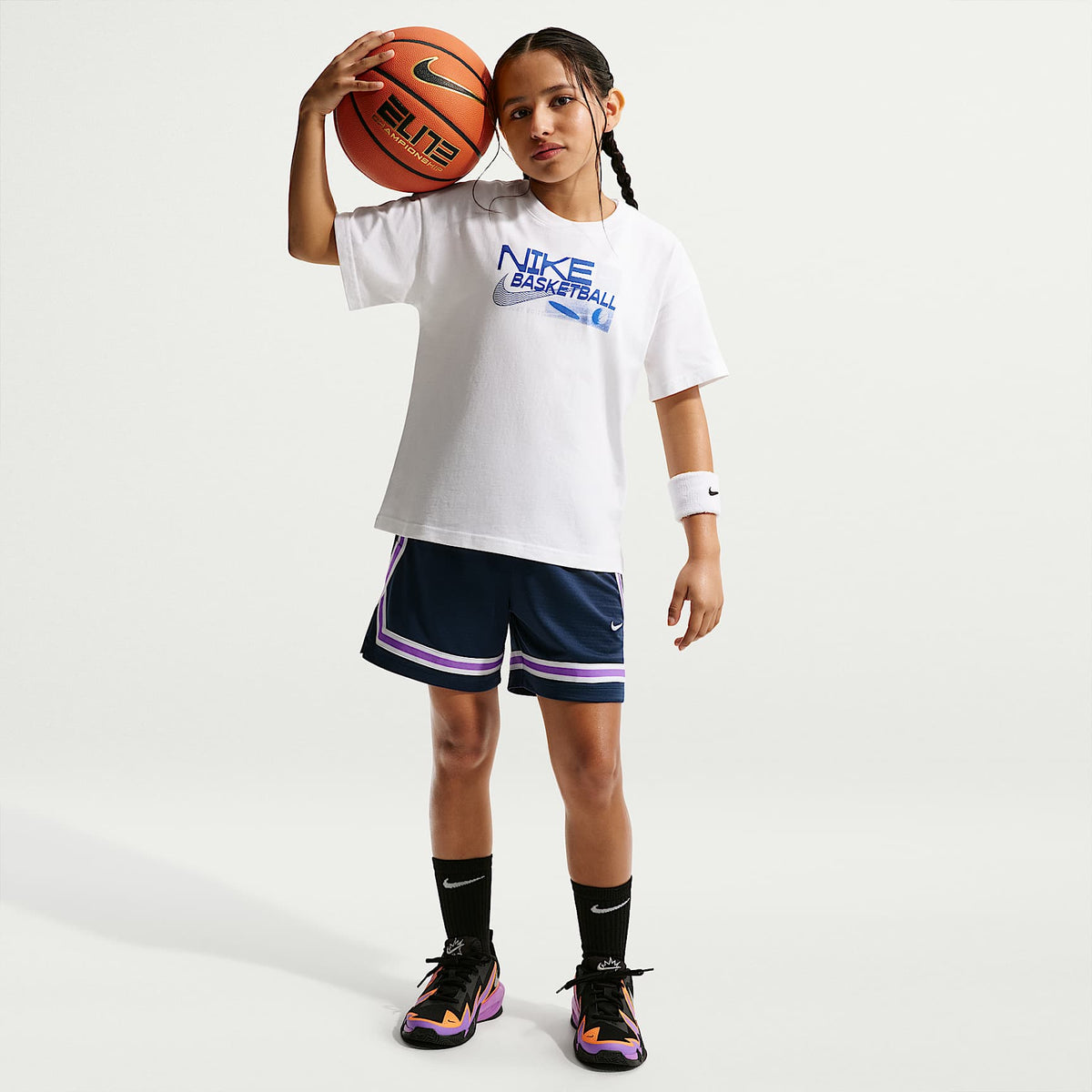 Shorts de básquetbol Dri-FIT de 13 cm para niños talla grande Nike Crossover – Azul marino medianoche/Blanco – vista 1