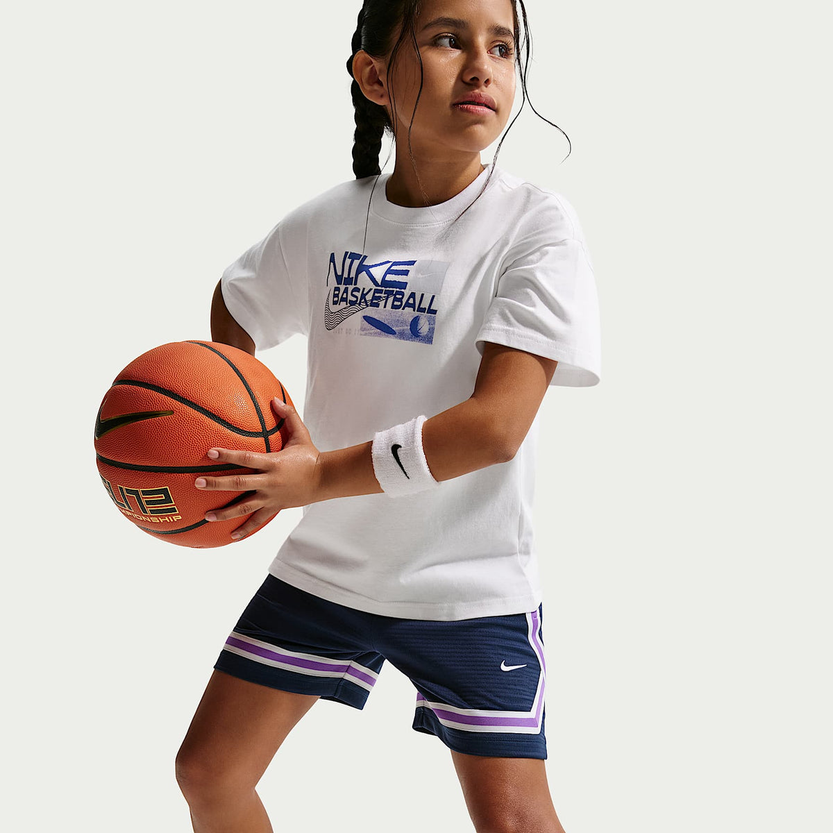 Shorts de básquetbol Dri-FIT de 13 cm para niños talla grande Nike Crossover – Azul marino medianoche/Blanco – vista 4