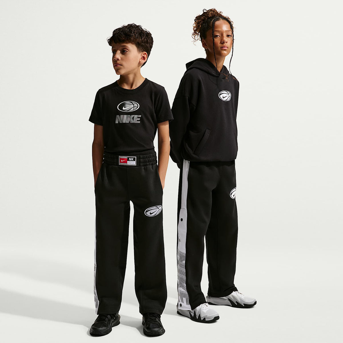 Pants de básquetbol para niño talla grande Nike – Negro/Blanco/Blanco – vista 1