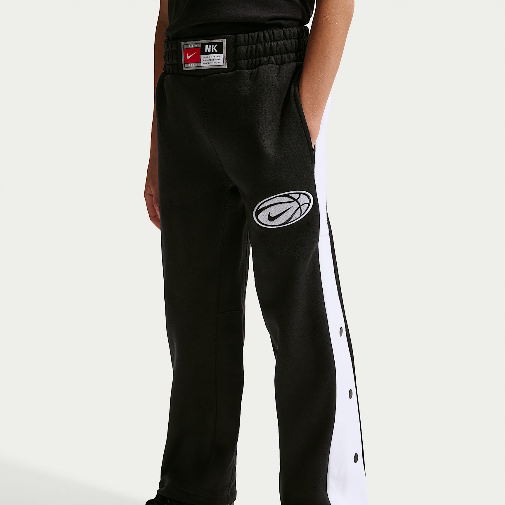 Pants de básquetbol para niño talla grande Nike – Negro/Blanco/Blanco – vista 2