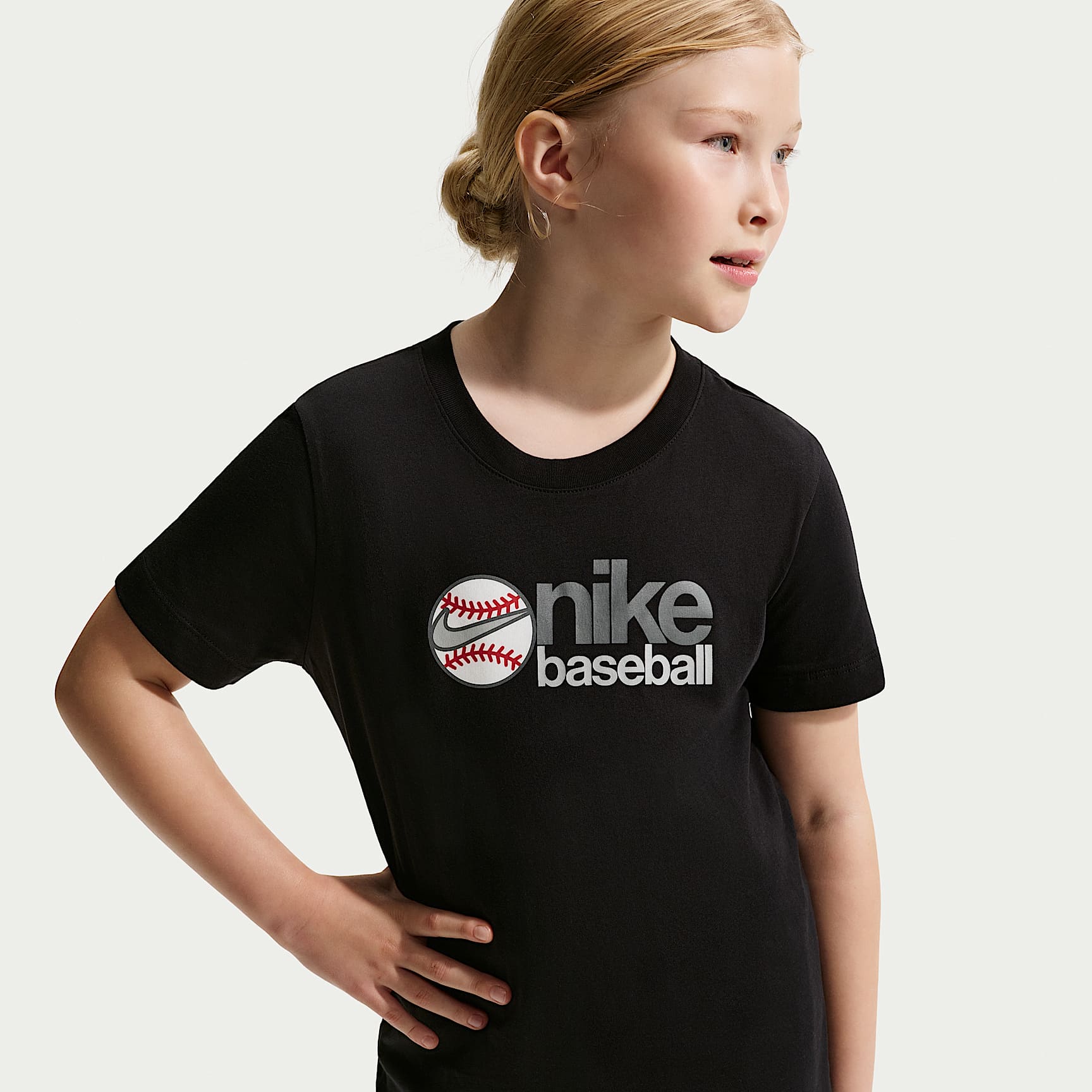 Playera de béisbol para niños talla grande Nike – Negro – vista 1