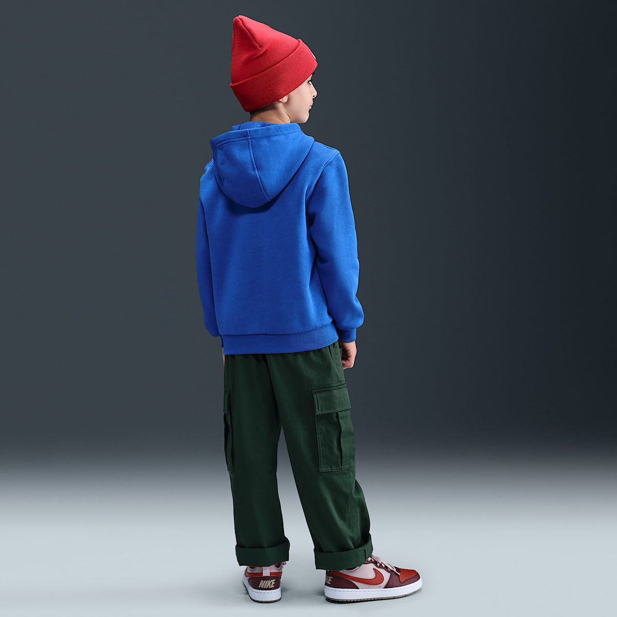Sudadera con gorro de tejido Fleece para niños talla grande Nike Sportswear Club – Royal juego/Blanco/Rojo universitario – vista 5