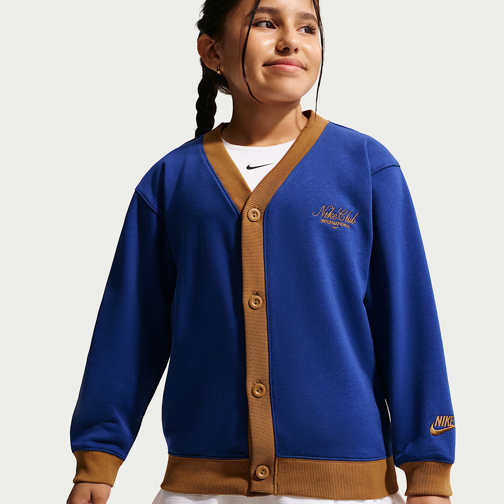 Cárdigan para niños talla grande Nike Sportswear Club – Azul royal intenso/Marrón cerveza/Marrón cerveza – vista 2
