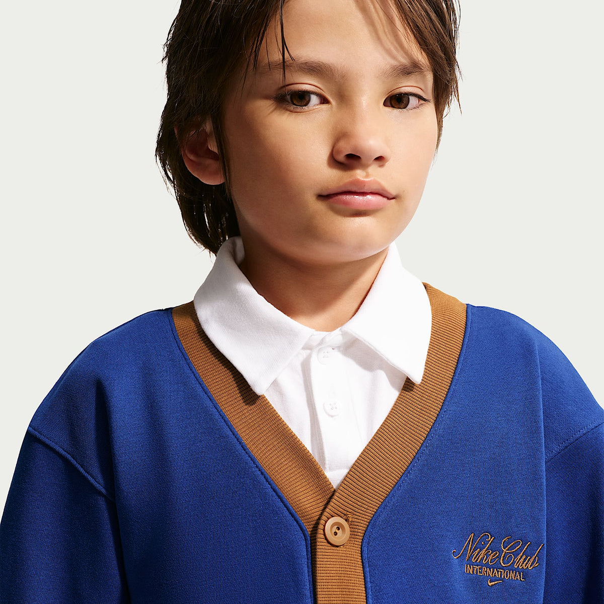 Cárdigan para niños talla grande Nike Sportswear Club – Azul royal intenso/Marrón cerveza/Marrón cerveza – vista 3