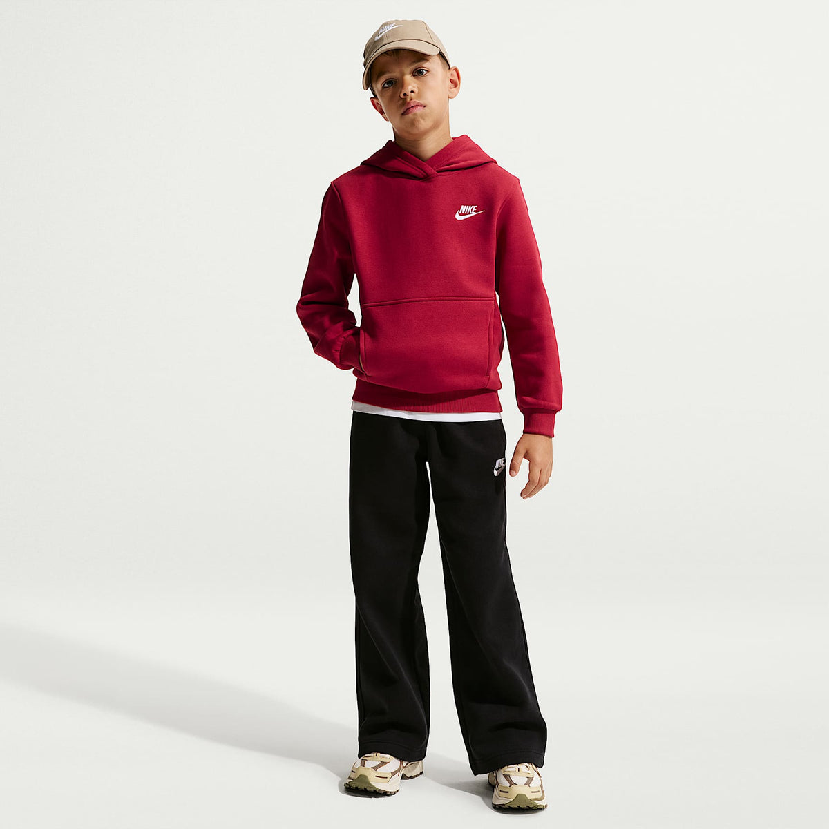 Sudadera con gorro sin cierre para niños talla grande Nike Sportswear Club Fleece – Rojo duro/Blanco – vista 7
