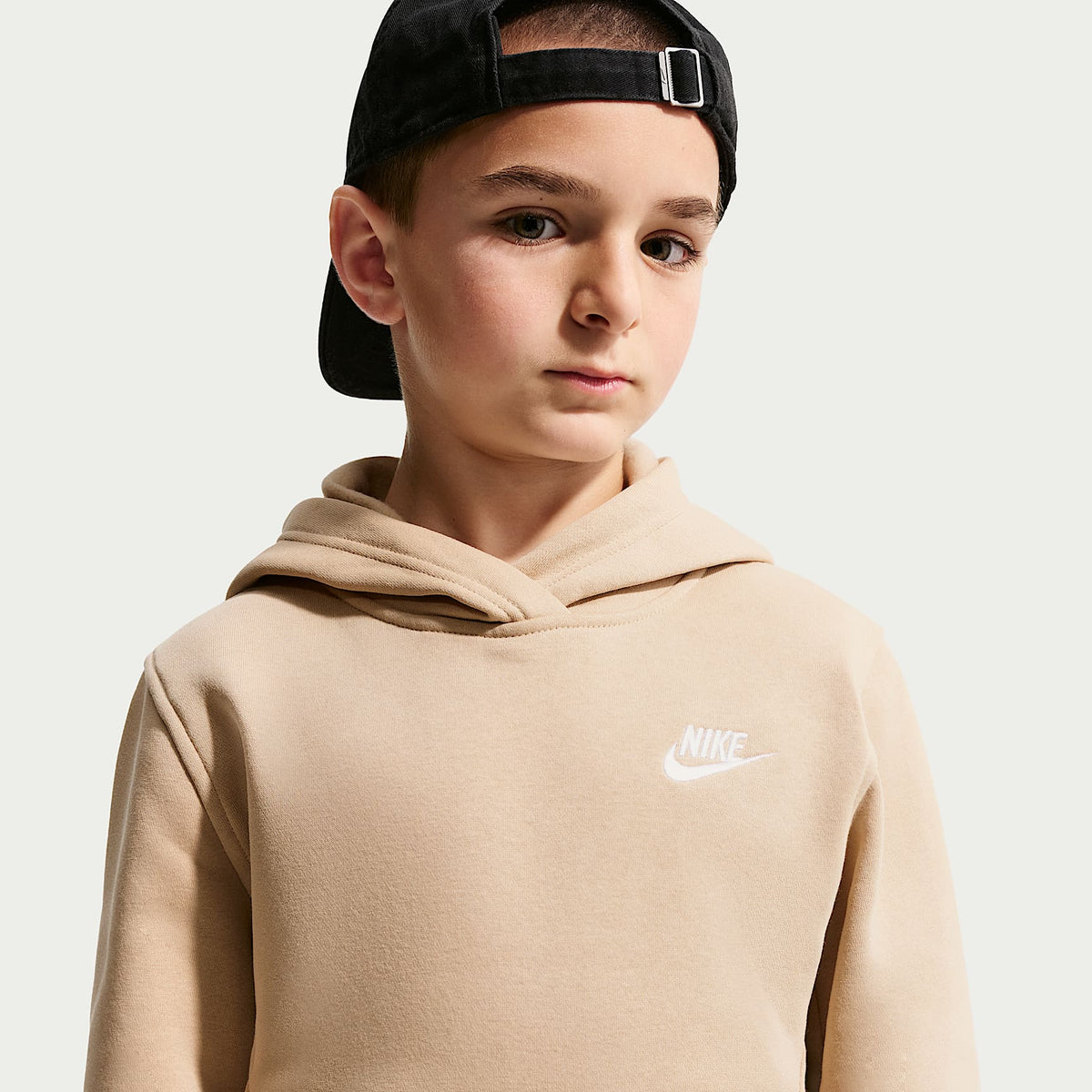 Sudadera con gorro sin cierre para niños talla grande Nike Sportswear Club Fleece – Lino/Blanco – vista 3