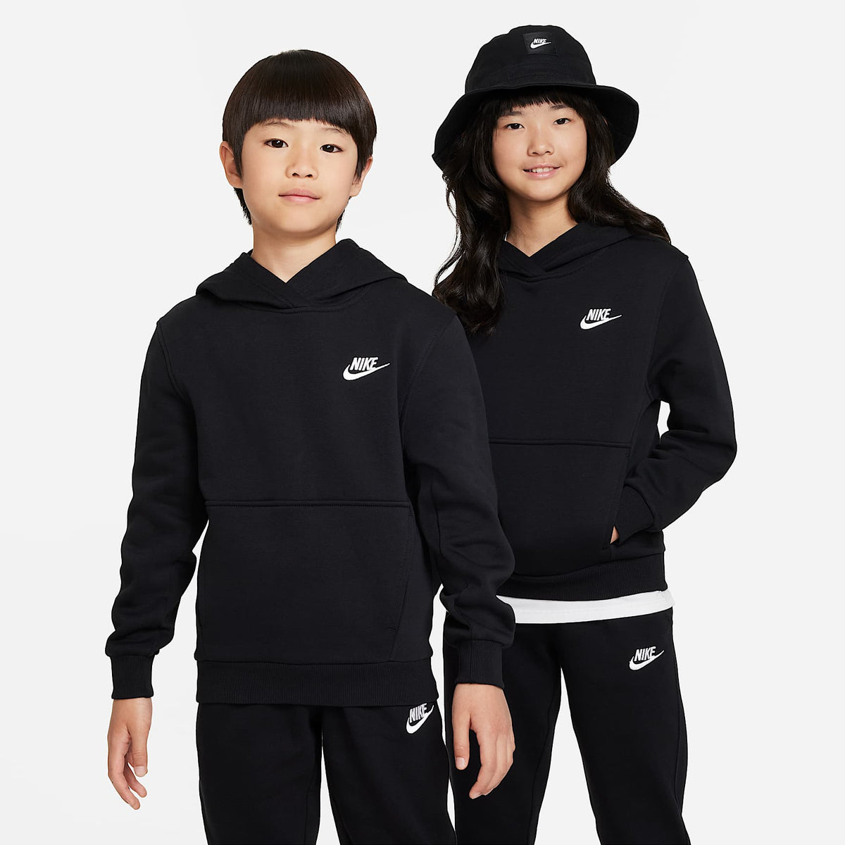 Sudadera con gorro sin cierre para niños talla grande Nike Sportswear Club Fleece – Negro/Blanco – vista 1