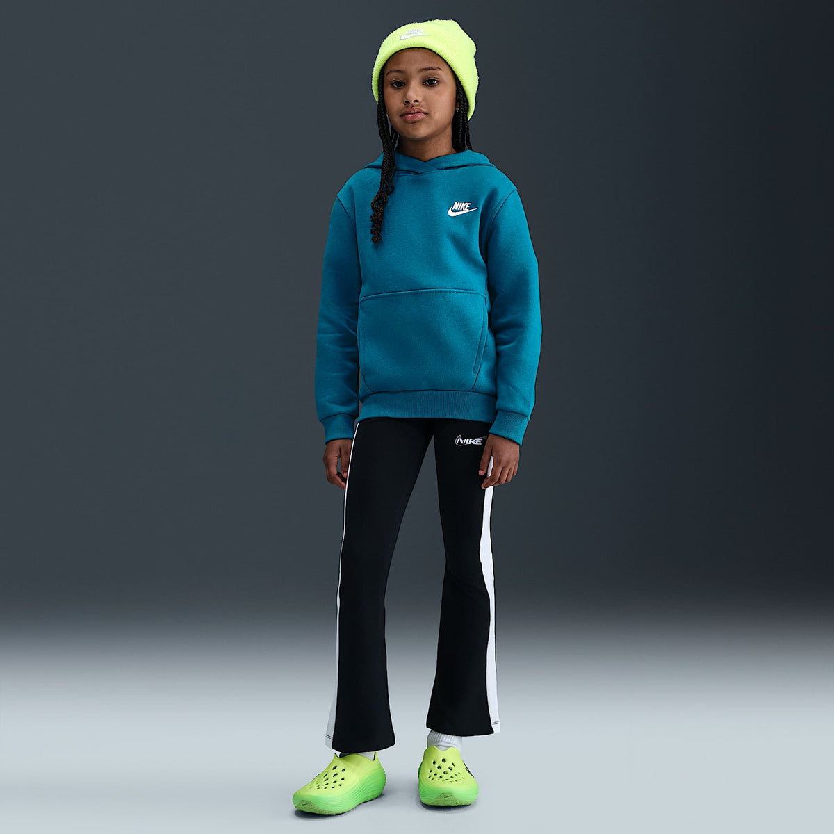 Sudadera con gorro sin cierre para niños talla grande Nike Sportswear Club Fleece – Verde abismo/Blanco – vista 6
