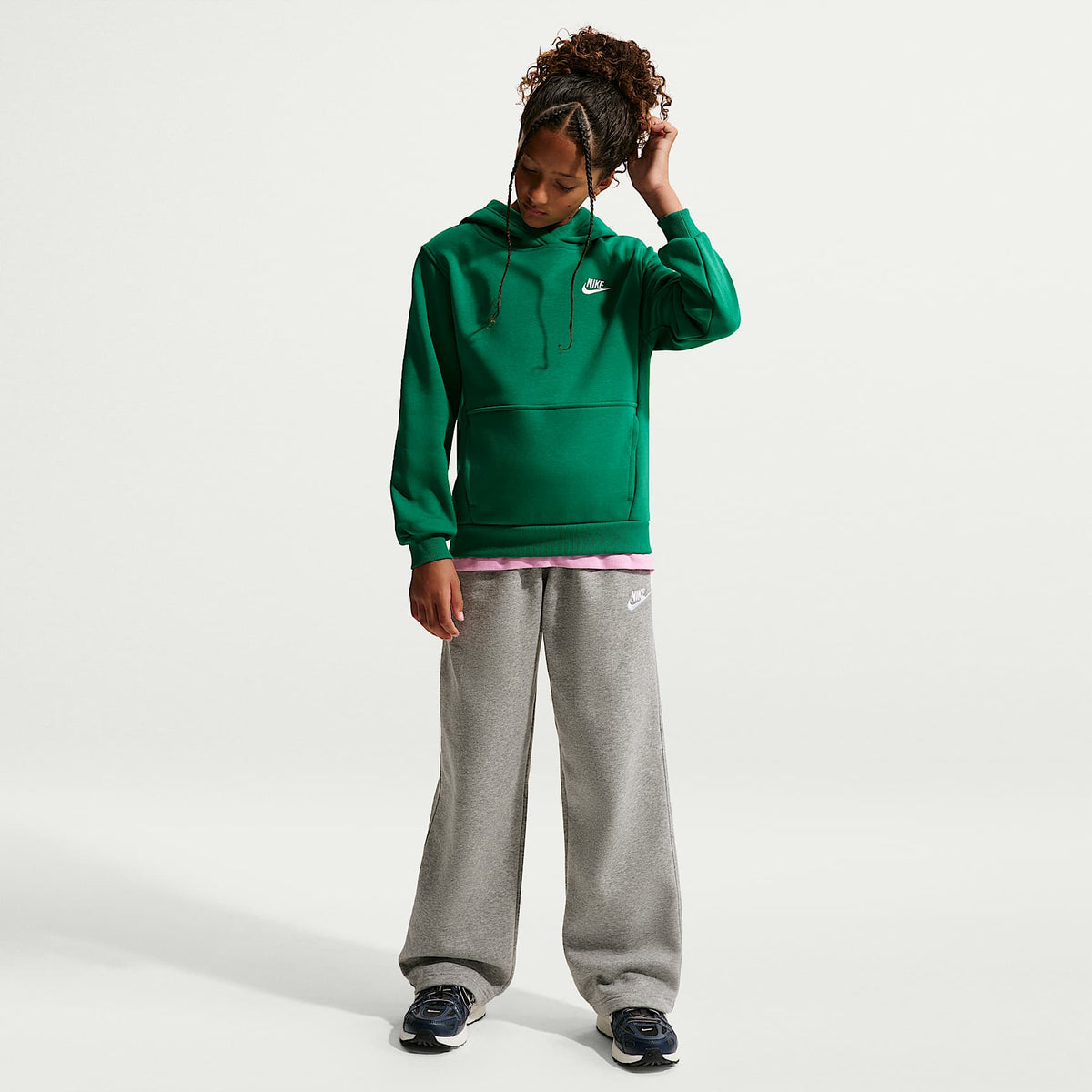 Sudadera con gorro sin cierre para niños talla grande Nike Sportswear Club Fleece – Malaquita/Blanco – vista 6