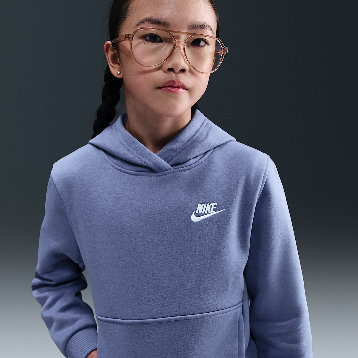 Sudadera con gorro sin cierre para niños talla grande Nike Sportswear Club Fleece – Índigo mundial/Blanco – vista 2