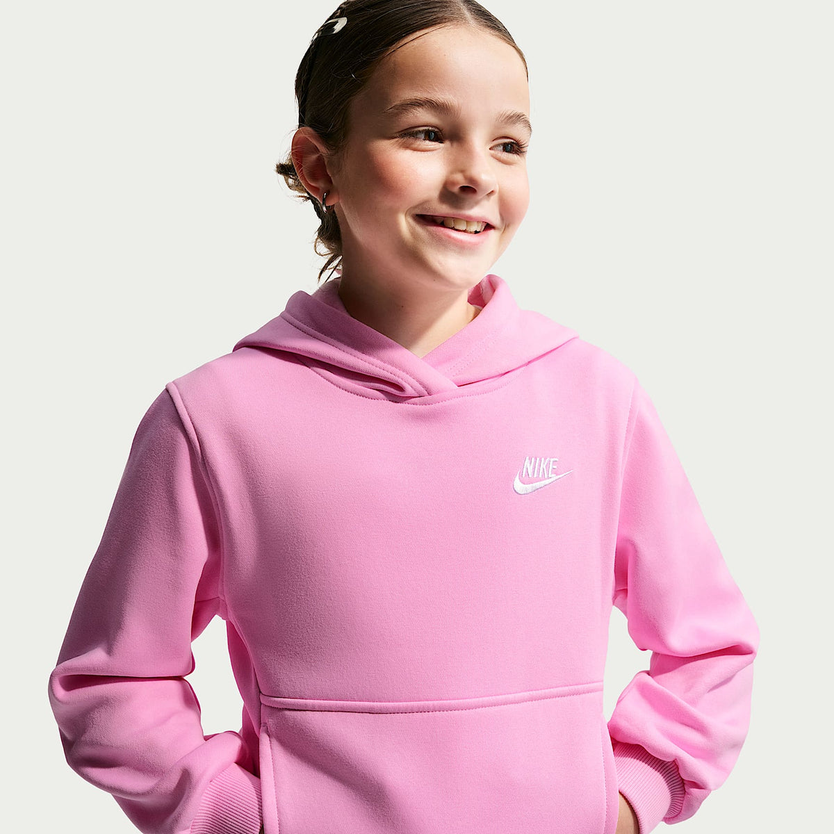 Sudadera con gorro sin cierre para niños talla grande Nike Sportswear Club Fleece – Rosa amanecer/Blanco – vista 2
