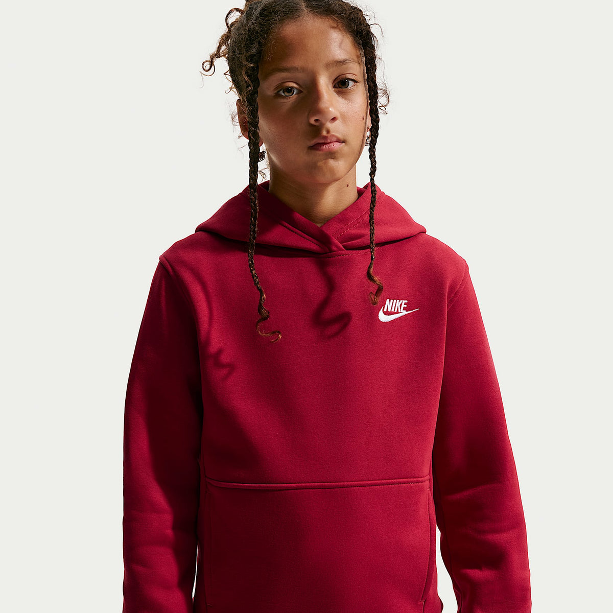 Sudadera con gorro sin cierre para niños talla grande Nike Sportswear Club Fleece – Rojo duro/Blanco – vista 2