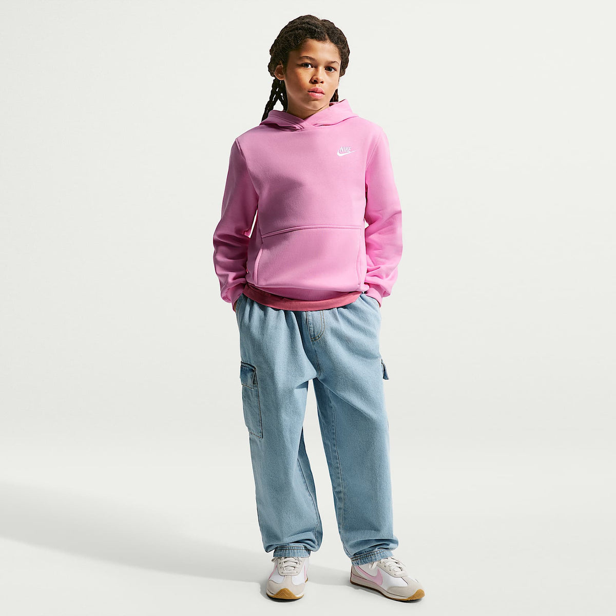 Sudadera con gorro sin cierre para niños talla grande Nike Sportswear Club Fleece – Rosa amanecer/Blanco – vista 7