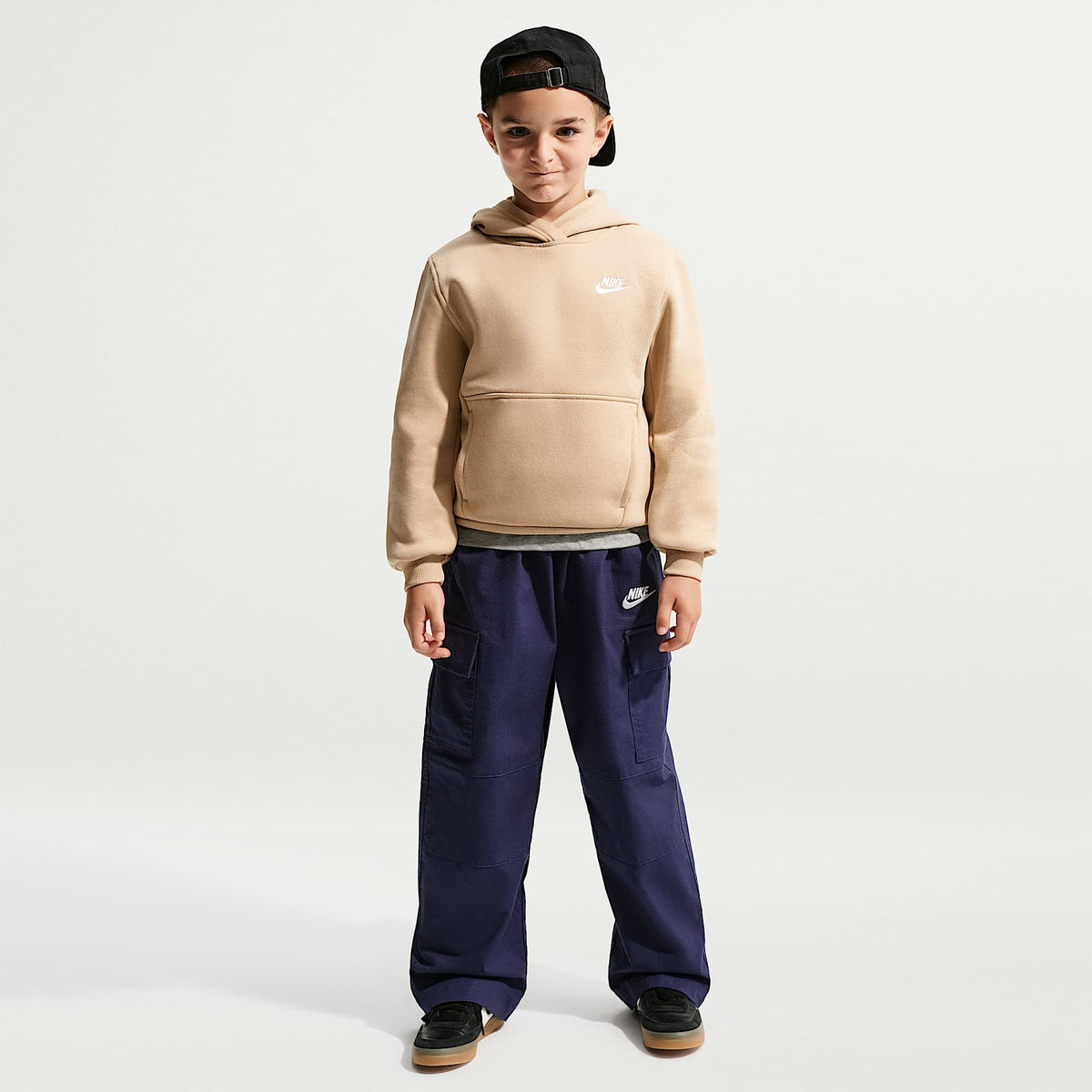Sudadera con gorro sin cierre para niños talla grande Nike Sportswear Club Fleece – Lino/Blanco – vista 7