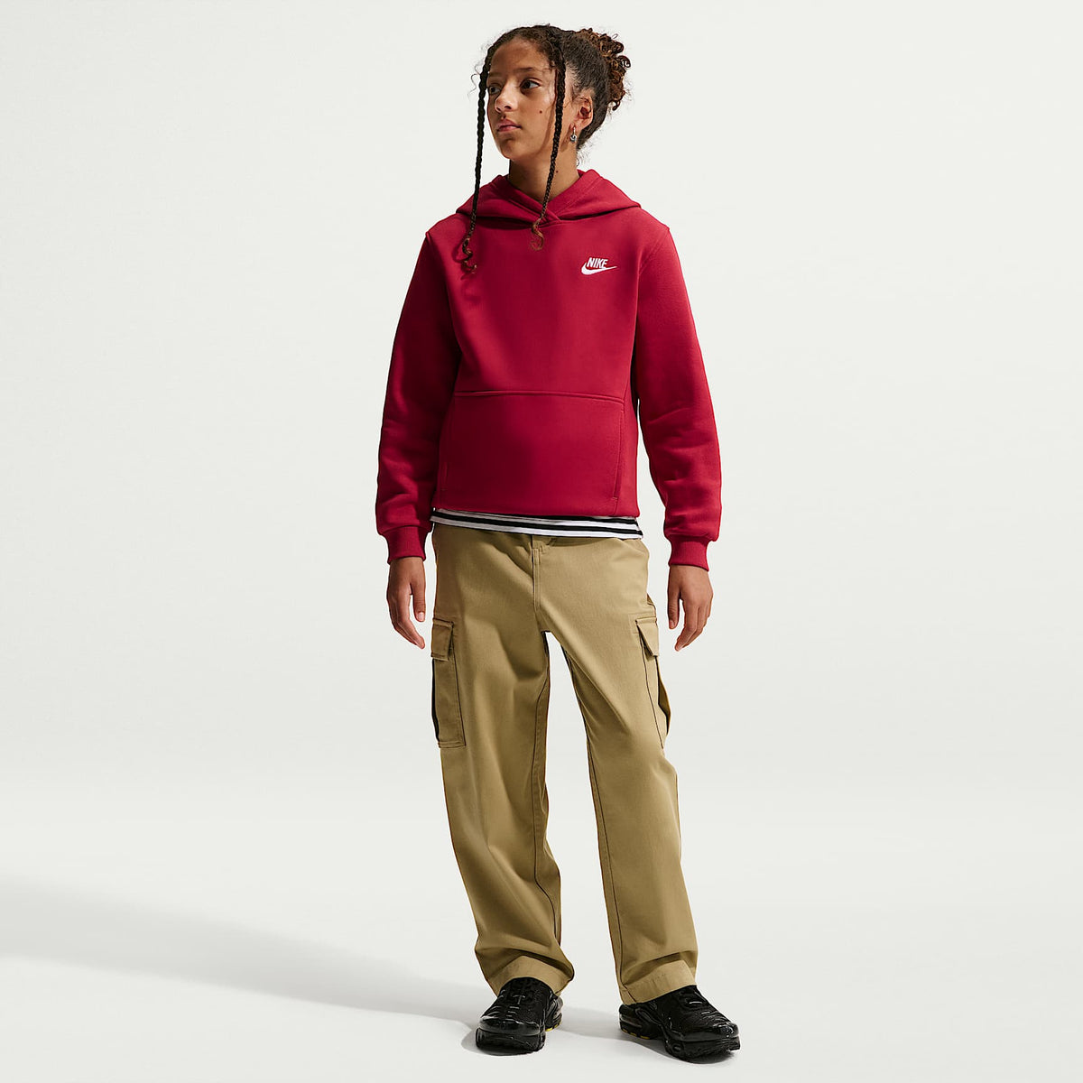 Sudadera con gorro sin cierre para niños talla grande Nike Sportswear Club Fleece – Rojo duro/Blanco – vista 6