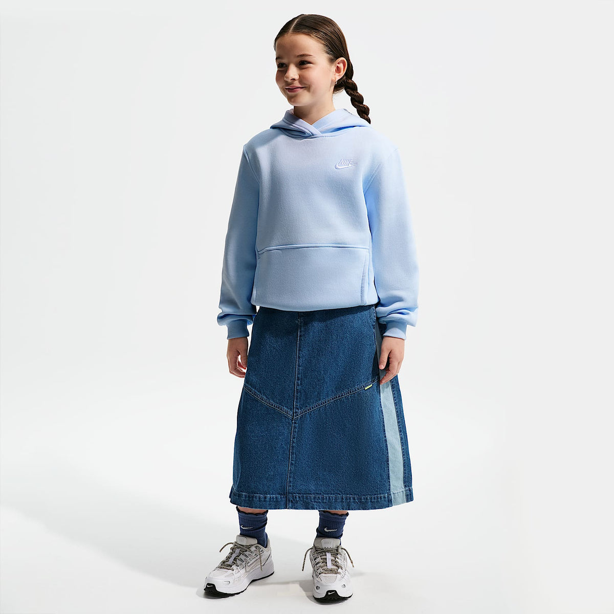 Sudadera con gorro sin cierre para niños talla grande Nike Sportswear Club Fleece – Azul hidrógeno/Blanco – vista 6