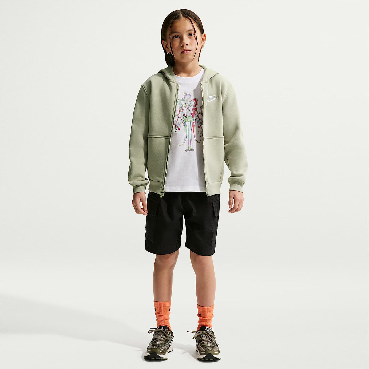 Nike Sportswear Club Fleece Sudadera con gorro de cierre completo para niños talla grande – Niebla pícea/Blanco – vista 4