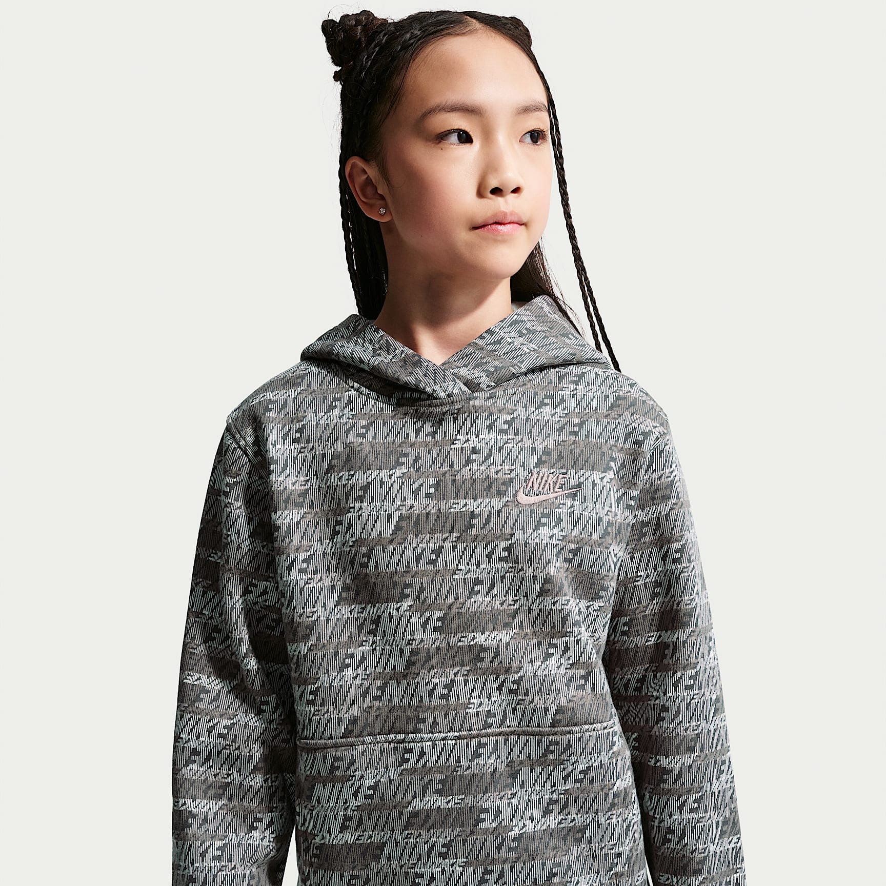 Sudadera con gorro sin cierre para niños talla grande Nike Sportswear Club Fleece – Cueva/Cueva/Gris partícula – vista 2
