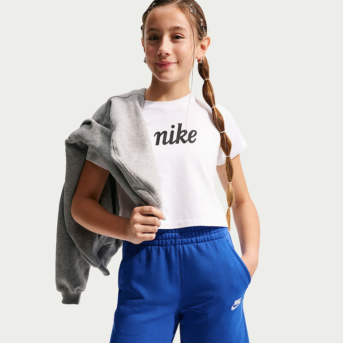 Shorts de French Terry para niños talla grande Nike Sportswear Club Fleece – Royal juego/Blanco – vista 5