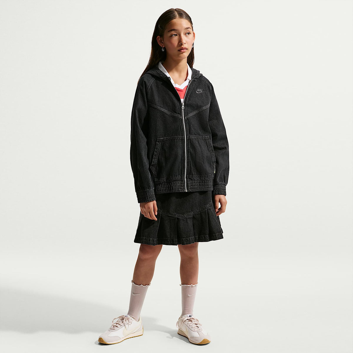 Chamarra de denim con gorro de cierre completo para niños talla grande Nike Sportswear Collection – Negro/Antracita/Antracita/Antracita – vista 6