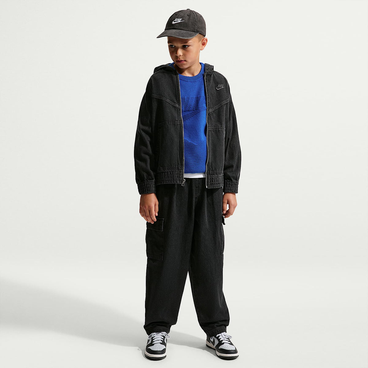 Chamarra de denim con gorro de cierre completo para niños talla grande Nike Sportswear Collection – Negro/Antracita/Antracita/Antracita – vista 7