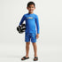 Conjunto de playera de manga larga y short para niño talla pequeña Nike Swim – Azul cristal/Polvo fotón/Azul universitario/Blanco – vista 1