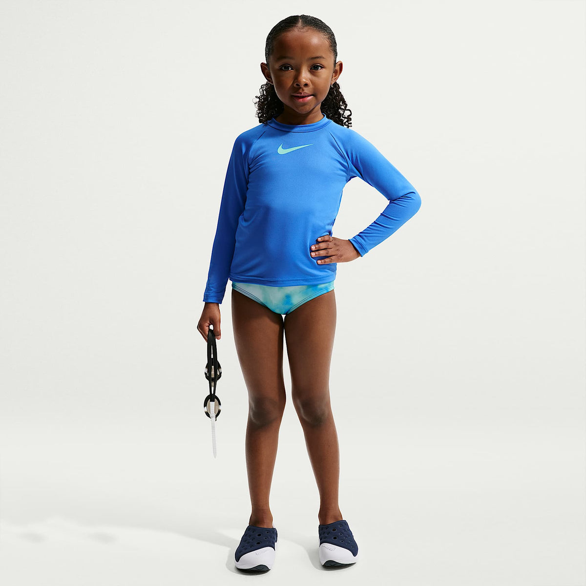 Conjunto de midkini + Hydroguard de manga larga para niña talla pequeña Nike Swim – Turquesa/Turquesa – vista 1