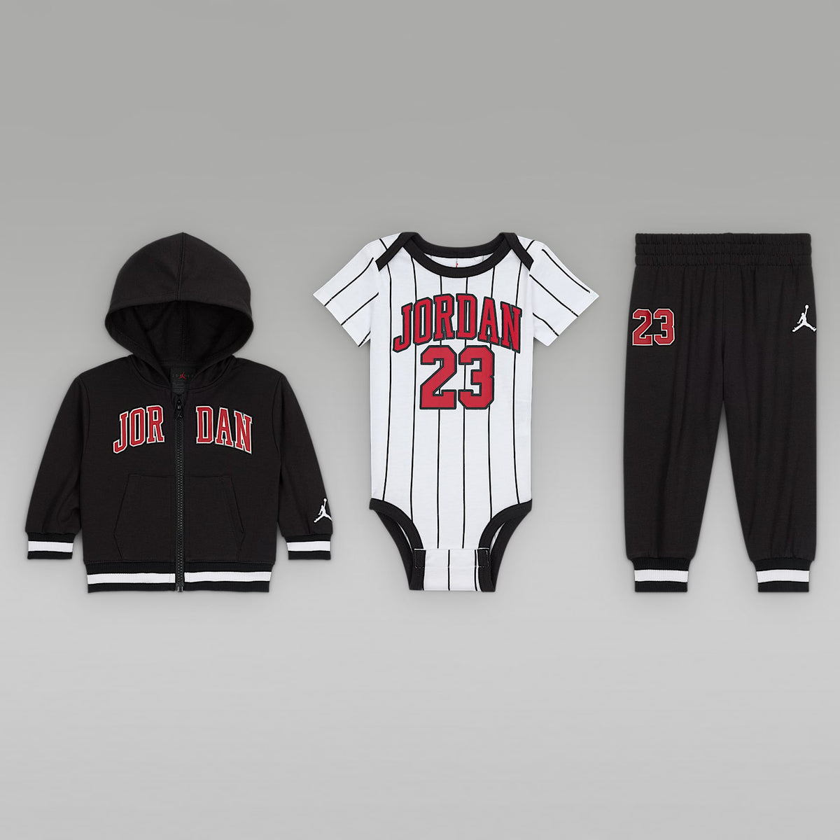 Conjunto de 3 piezas con sudadera con gorro estilo jersey 23 de cierre completo para bebé (de 3 a 6 meses) Jordan – Negro – vista 1
