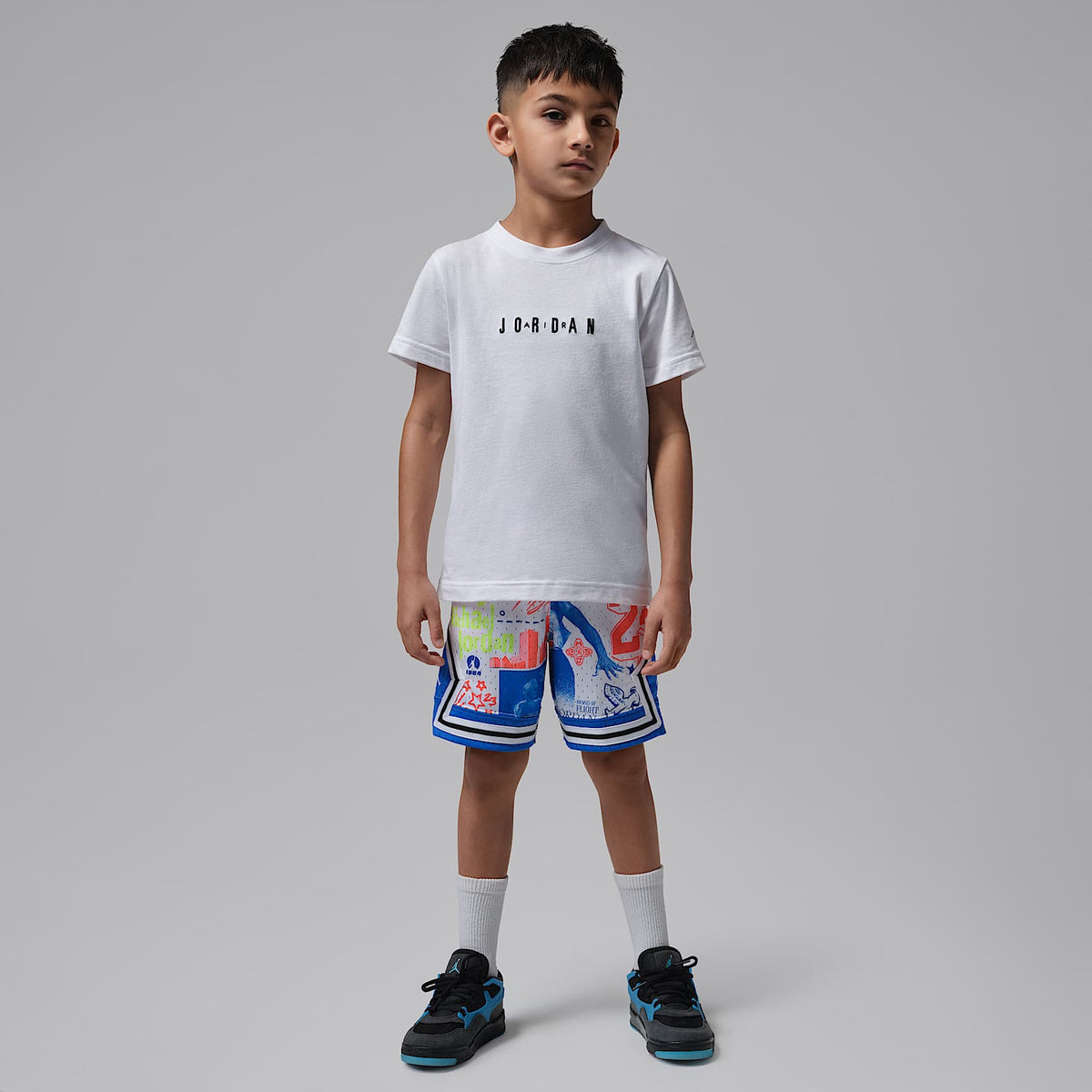 Shorts deportivos Dri-FIT estampados con diseño de diamante para niños talla pequeña Jordan – Royal juego – vista 6