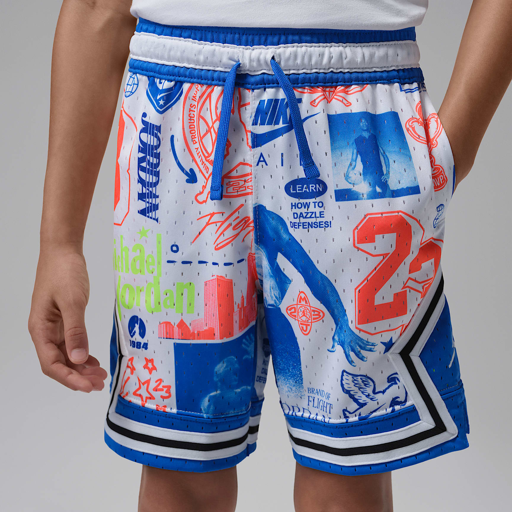 Shorts deportivos Dri-FIT estampados con diseño de diamante para niños talla pequeña Jordan – Royal juego – vista 2
