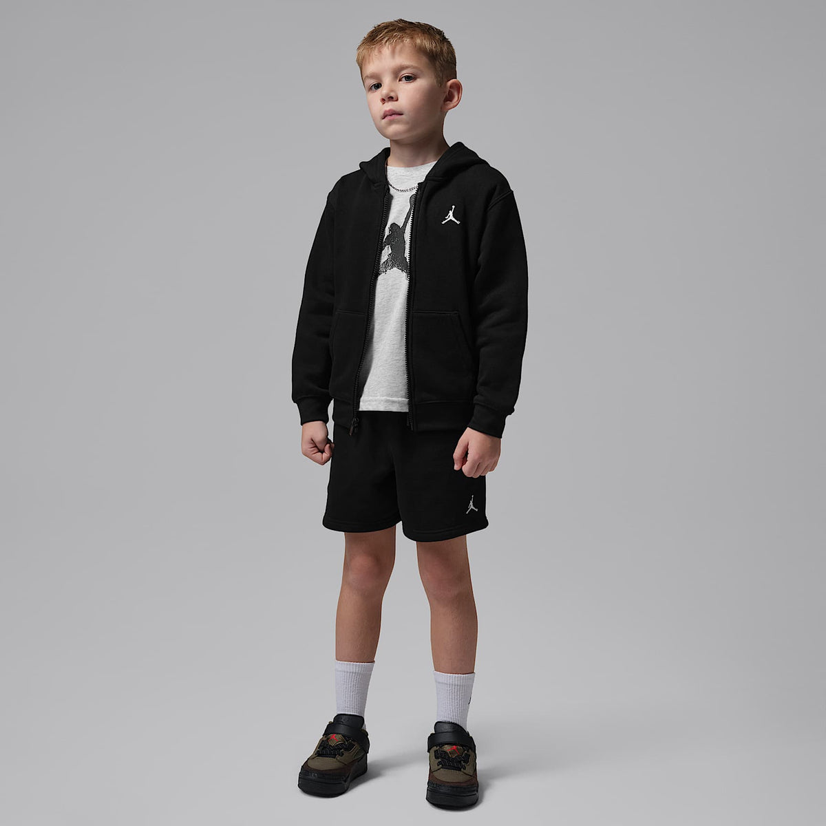 Sudadera con gorro de cierre completo para niños talla pequeña Jordan Brooklyn Fleece – Negro – vista 7