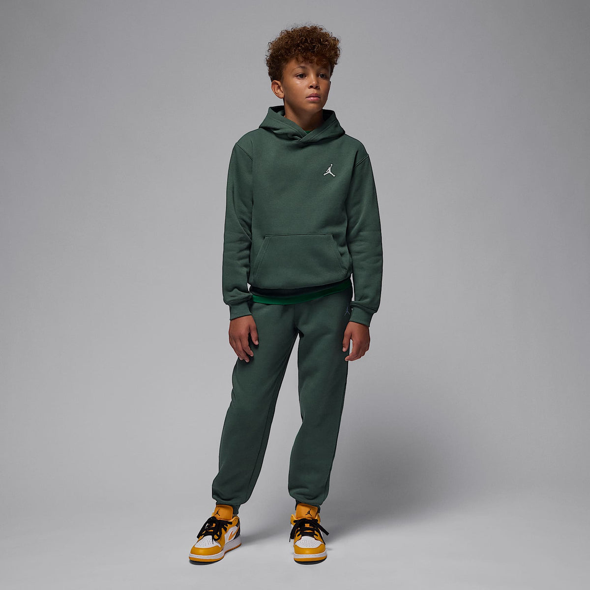 Sudadera con gorro sin cierre para niños talla grande Jordan Brooklyn Fleece – Verde medianoche – vista 7