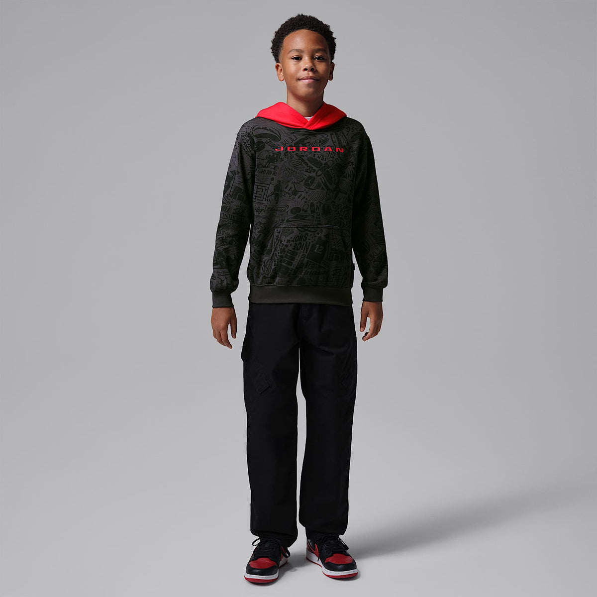 Sudadera con gorro sin cierre Brooklyn estampada para niños talla grande Jordan – Gris humo oscuro – vista 8