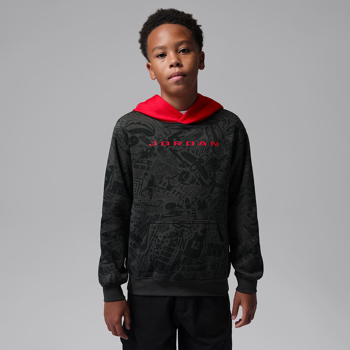 Sudadera con gorro sin cierre Brooklyn estampada para niños talla grande Jordan – Gris humo oscuro – vista 1