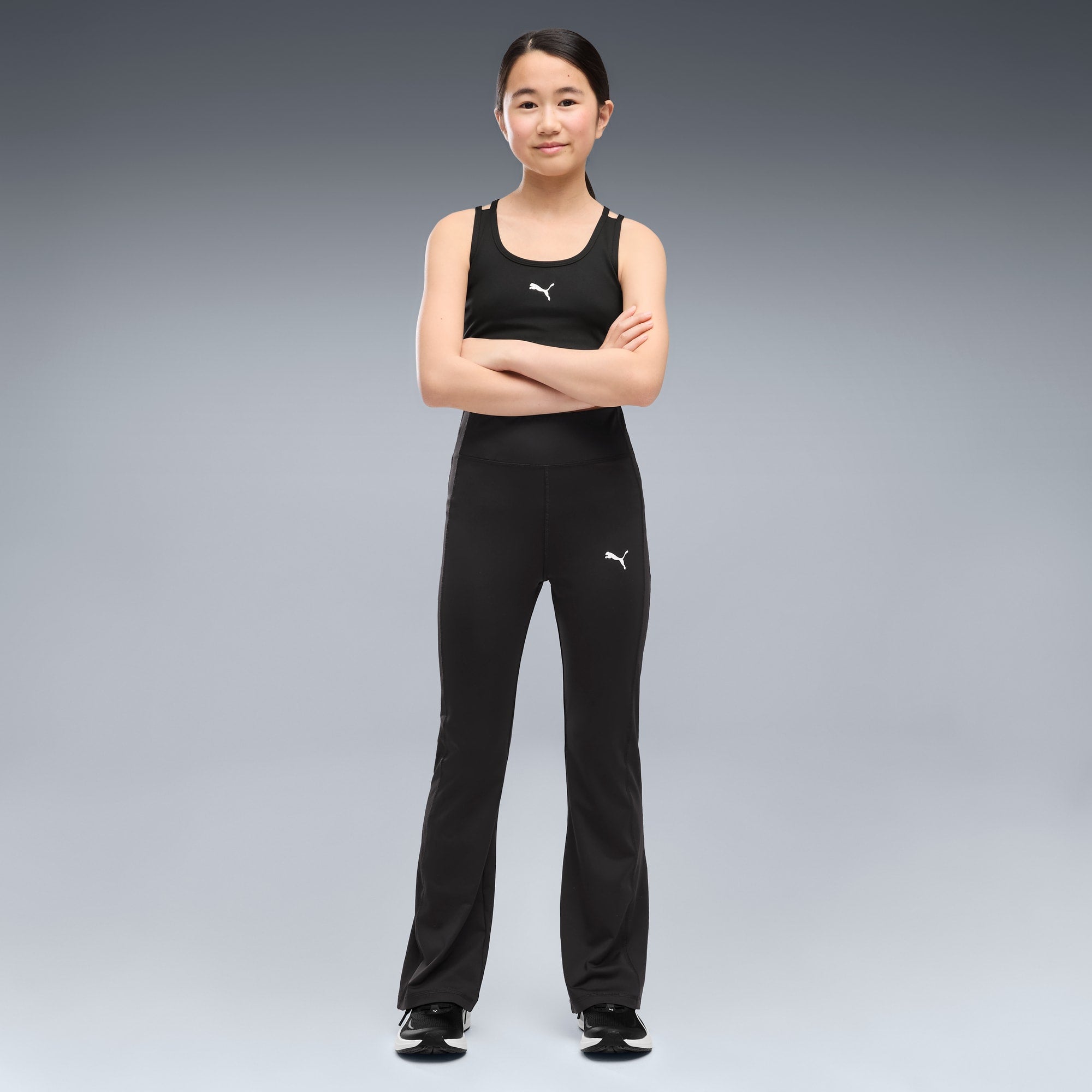 Mallas acampanadas de cintura alta para entrenamiento juveniles Train All Day – PUMA BLACK – vista 1