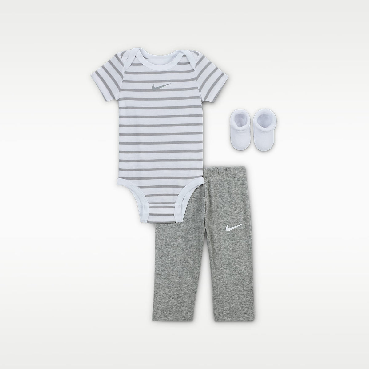 Conjunto de 3 piezas de body, pants y calcetines de felpa para bebé Nike – Gris oscuro jaspeado – vista 1