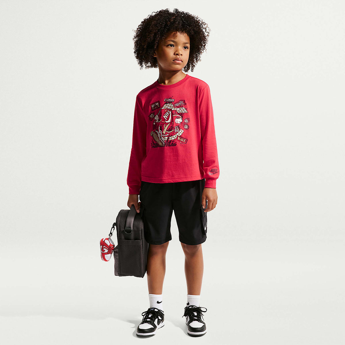 Playera de manga larga de corte cuadrado para niños talla pequeña Nike – Rojo universitario – vista 4