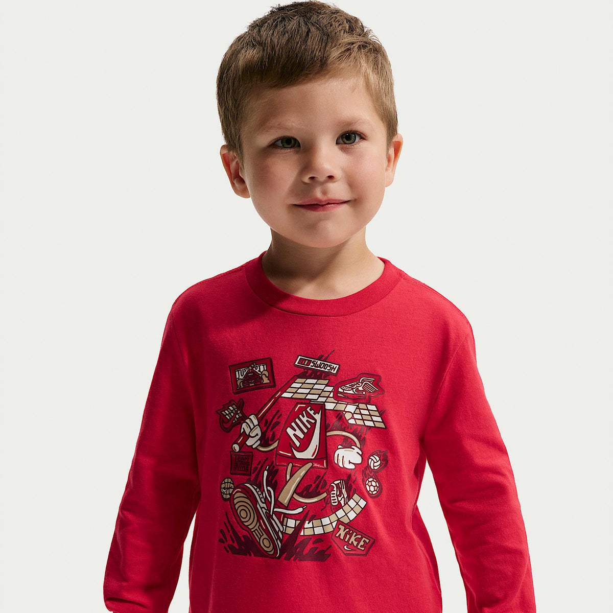 Playera de manga larga de corte cuadrado infantil Nike – Rojo universitario – vista 1