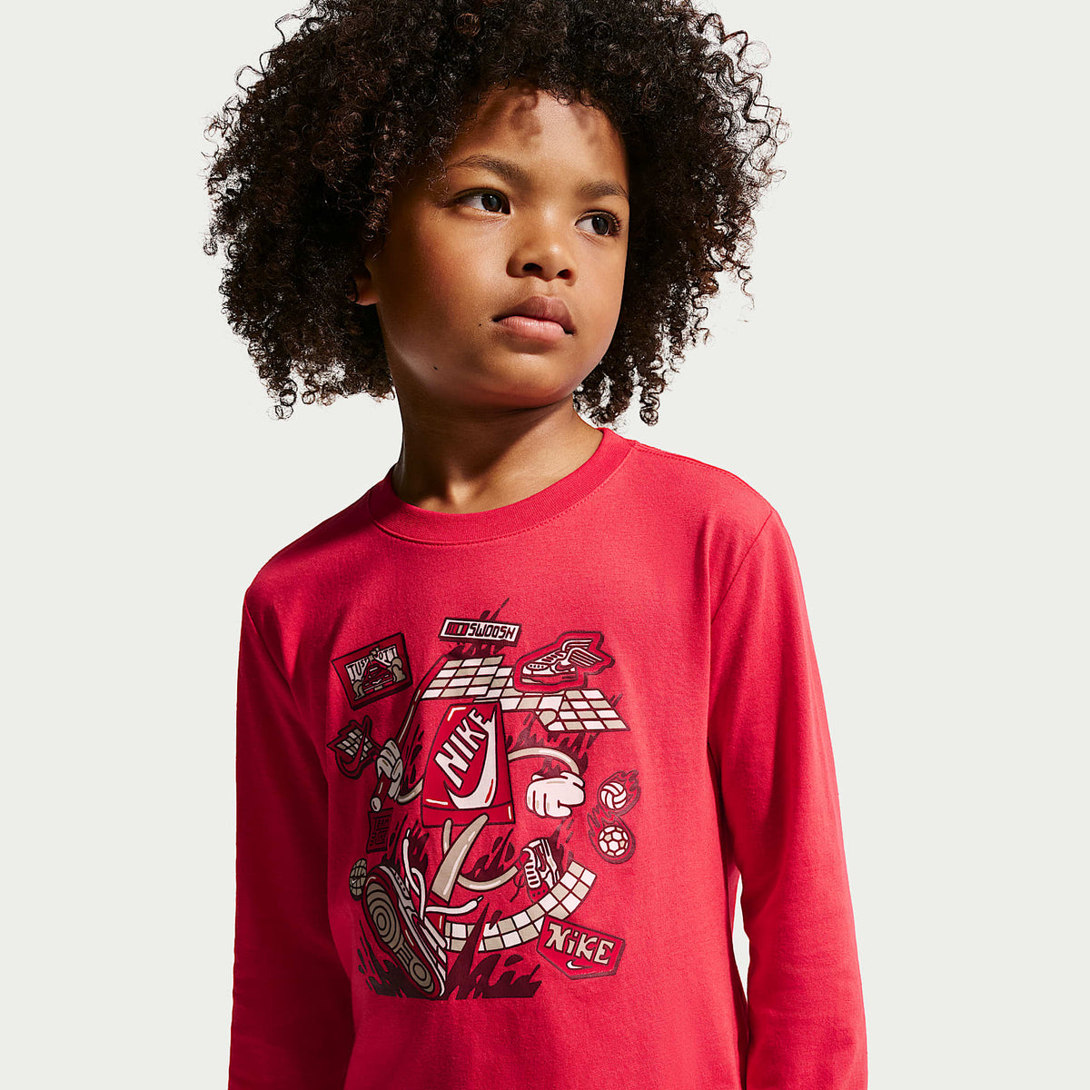 Playera de manga larga de corte cuadrado para niños talla pequeña Nike – Rojo universitario – vista 1