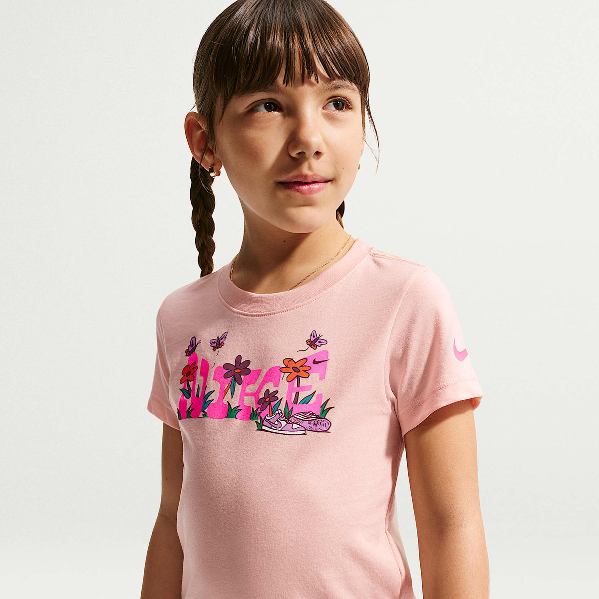 Playera de tela de punto floral para niños talla pequeña Nike – Naranja ártico – vista 1
