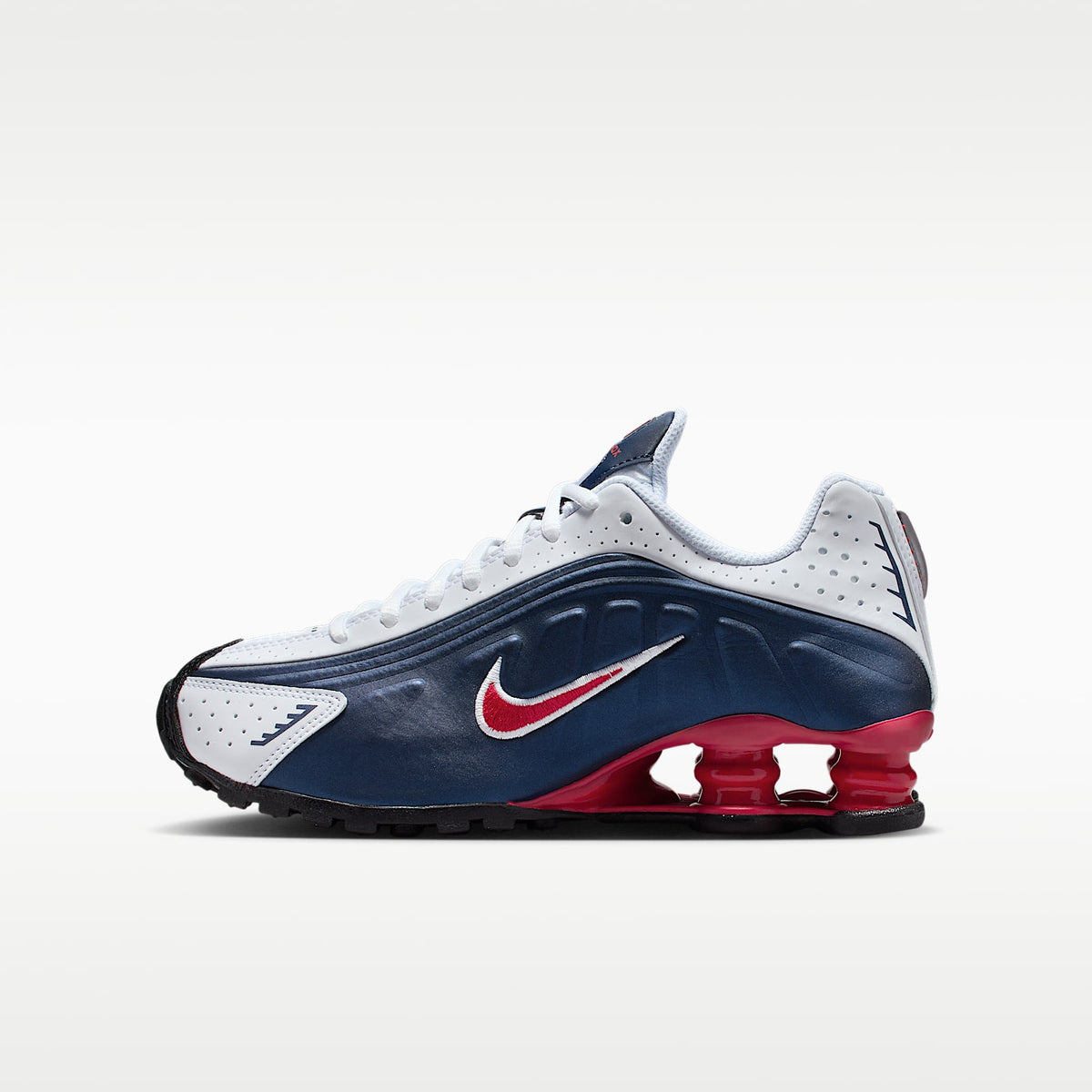 Nike Shox R4 – Azul marino medianoche/Blanco/Plata metalizado/Rojo gimnasio – vista 1