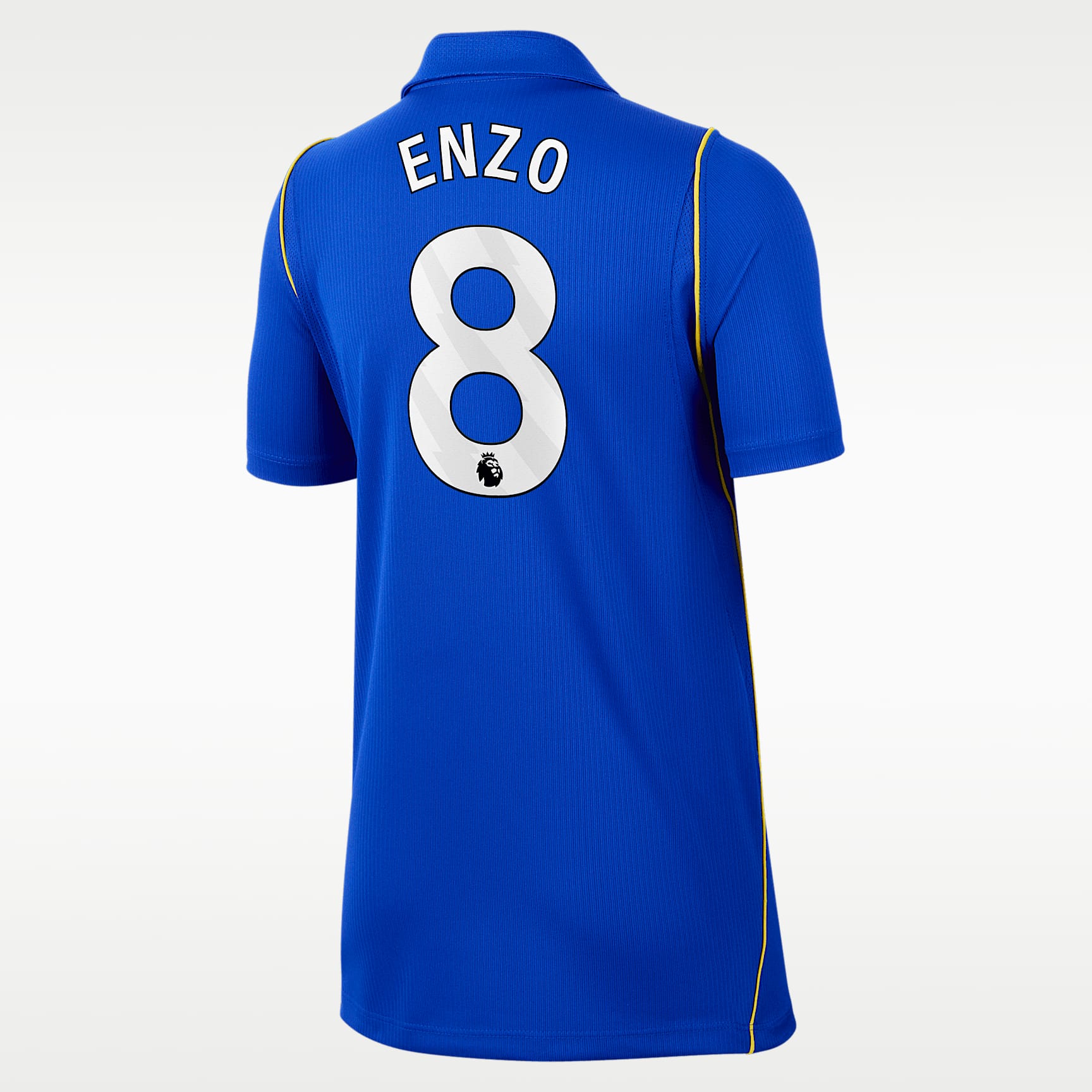 Jersey de futbol Nike Dri-FIT del Chelsea local 2026/27 Stadium Enzo Fernández para niños talla grande – Azul brillante/Oro medio oeste – vista 2
